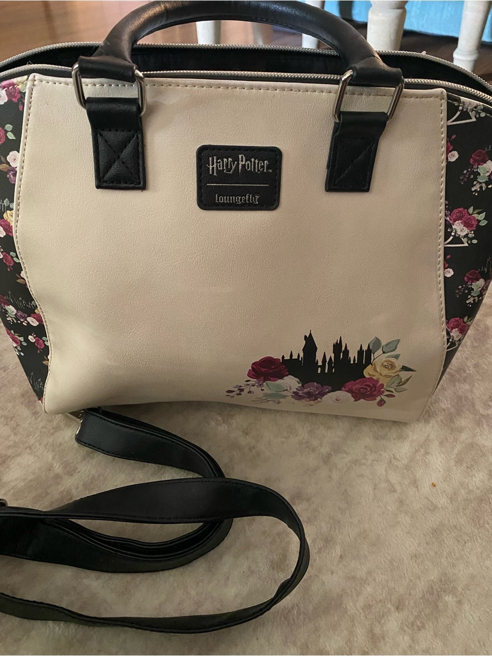 Loungefly Cream and Black Harry Potter Floral Satchel